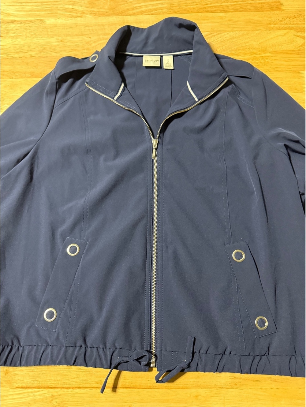 Chico’s Zenergy Women’s Size 2 Large Navy Blue Full Zip Stretch Jacket